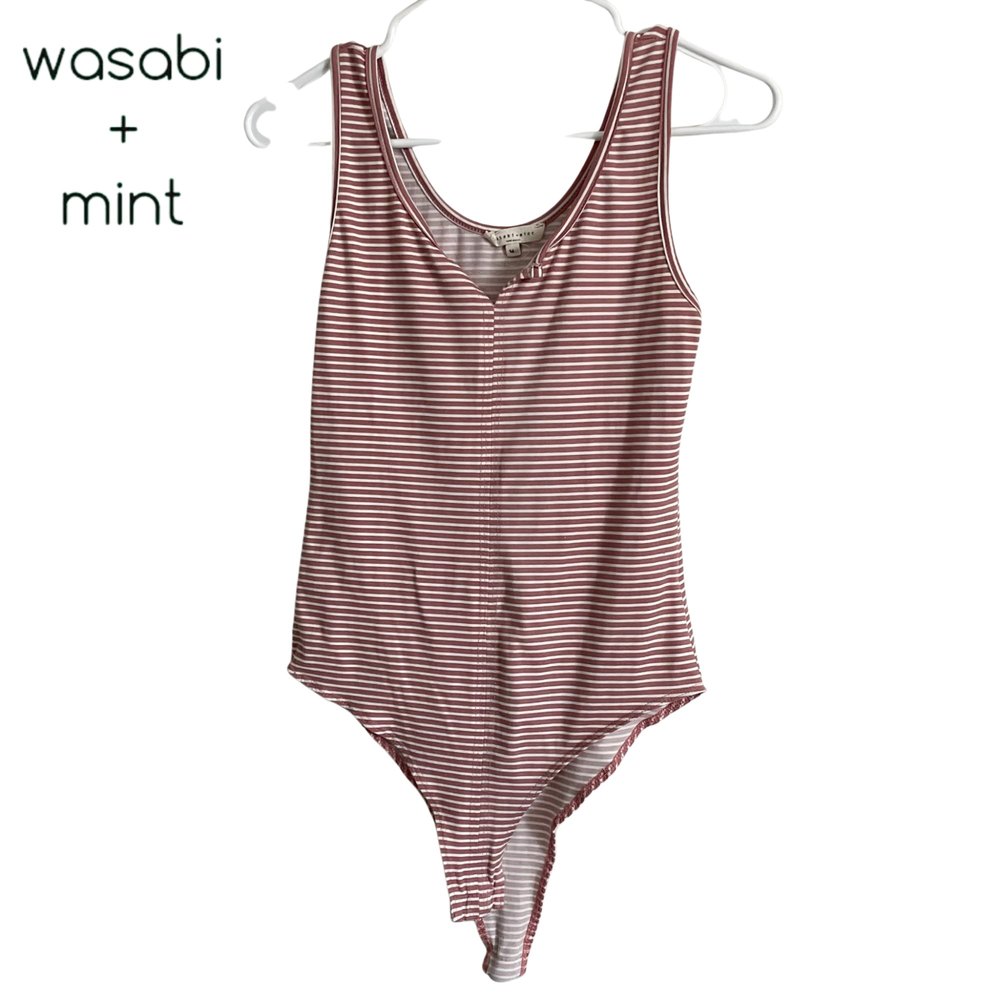 Wasabi + Mint women's striped  bodysuit Pink and White size M